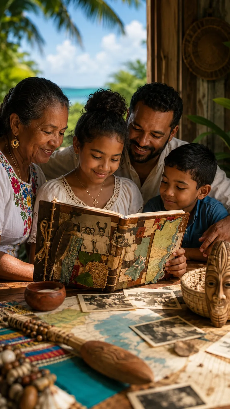Family heritage project with photographs, notes and maps