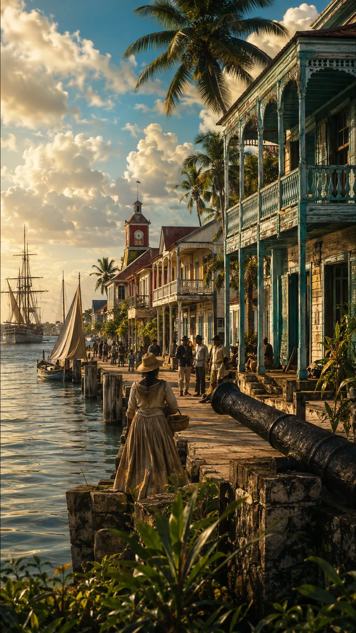 Historic Belize City streetscape and colonial-era built environment